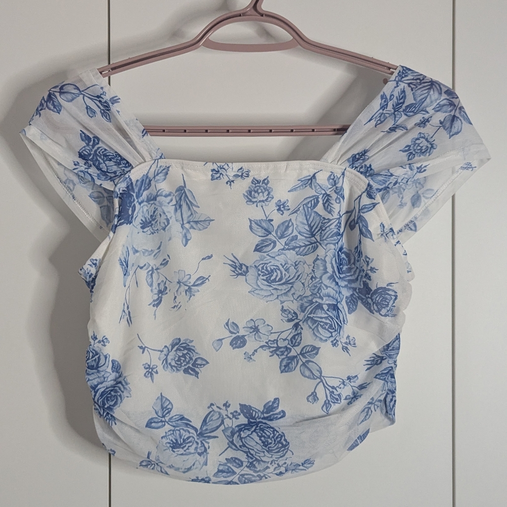 2 For $20 - Floral Blue Off Shoulder Women's Crop Top